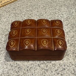 Brown Leather trincket Box with Gold Accents